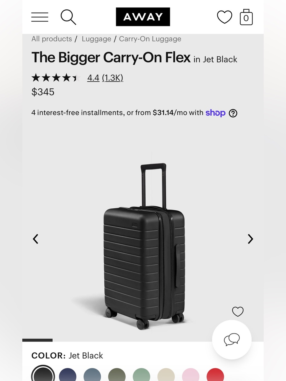 NWT Away The Bigger Carry-On Flex in Jet Black w/ Luggage Tag